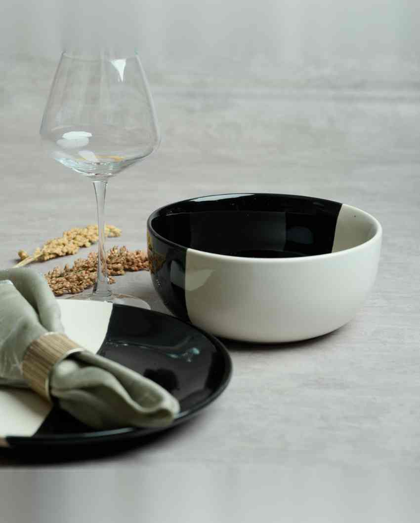 Elegant Fifty Fifty White Ceramic Stoneware Serving Bowl | 1500 ML | 8 inches