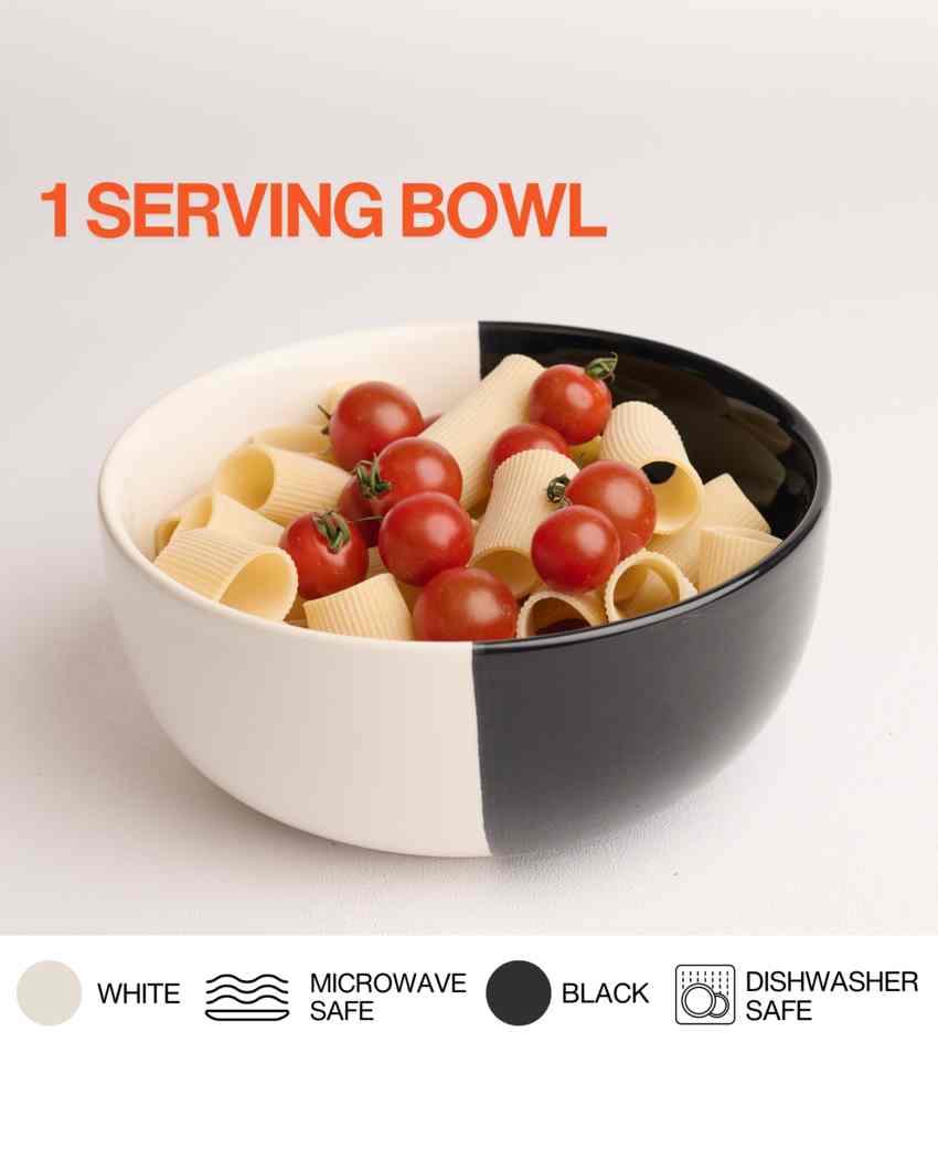 Elegant Fifty Fifty White Ceramic Stoneware Serving Bowl | 1500 ML | 8 inches