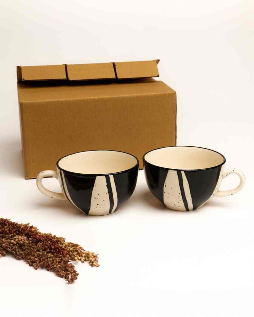 Modern Splash Black Ceramic Stoneware Coffee Mug | Set of 2 | 380 ML