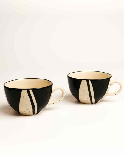 Modern Splash Black Ceramic Stoneware Coffee Mug | Set of 2 | 380 ML