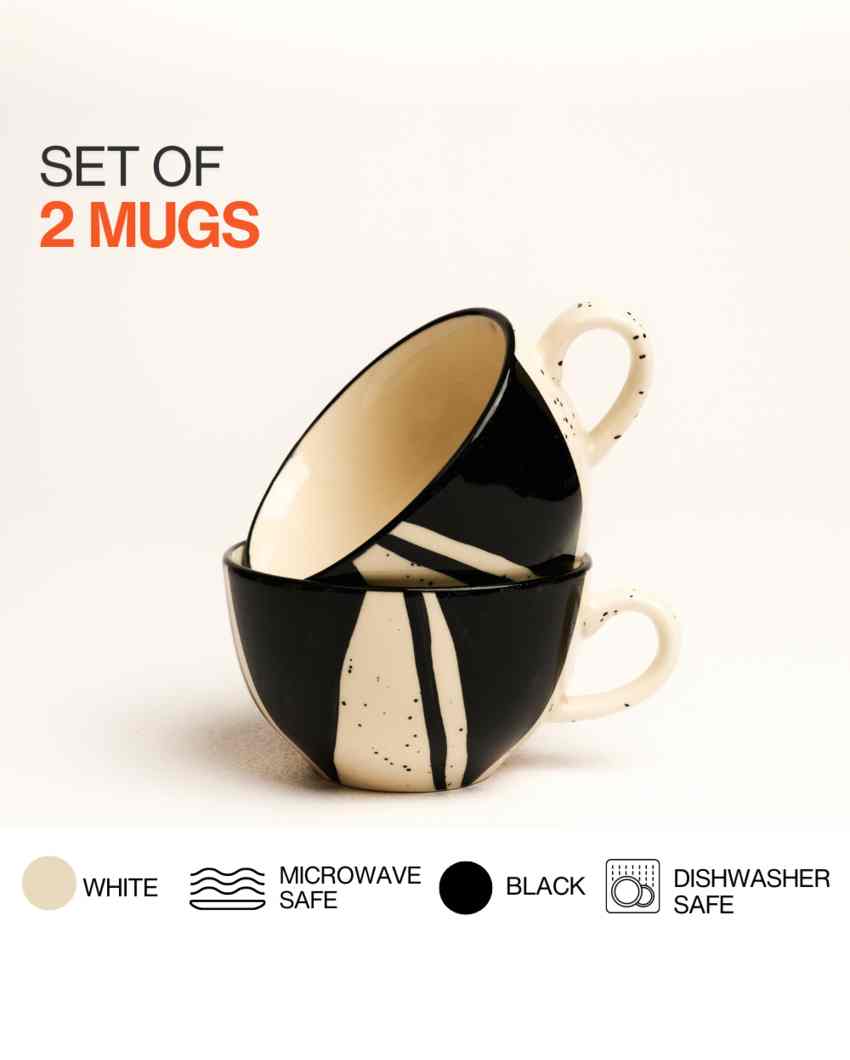 Modern Splash Black Ceramic Stoneware Coffee Mug | Set of 2 | 380 ML