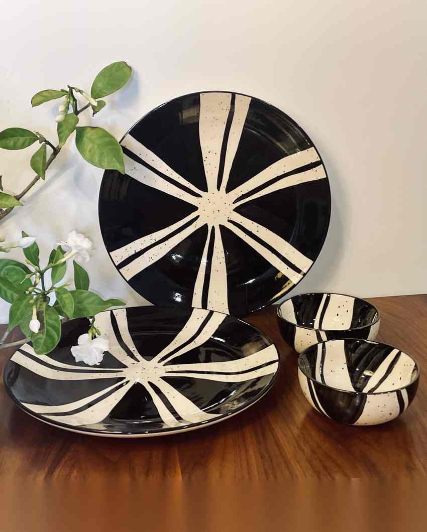 Artistic Splash Black Ceramic Stoneware Dinner Combo | Set of 21