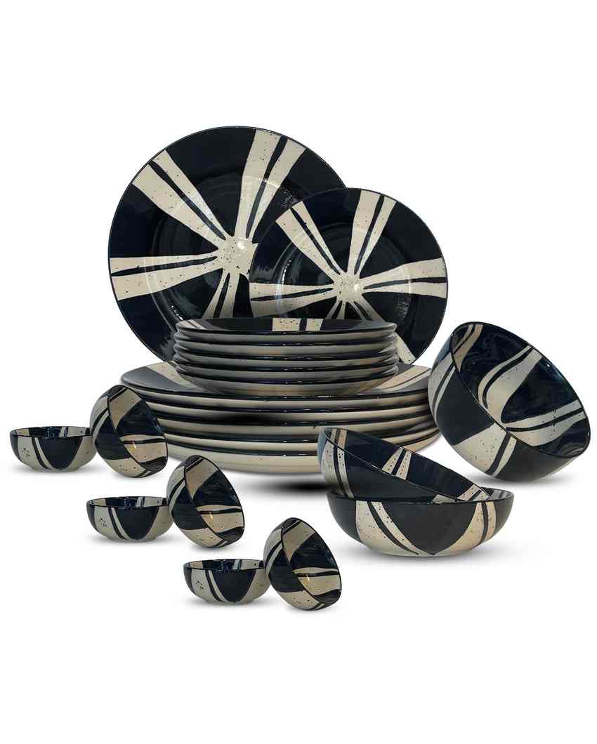 Artistic Splash Black Ceramic Stoneware Dinner Combo | Set of 21