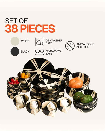 Exclusive Splash Black Ceramic Stoneware Dinner Combo | Set of 42