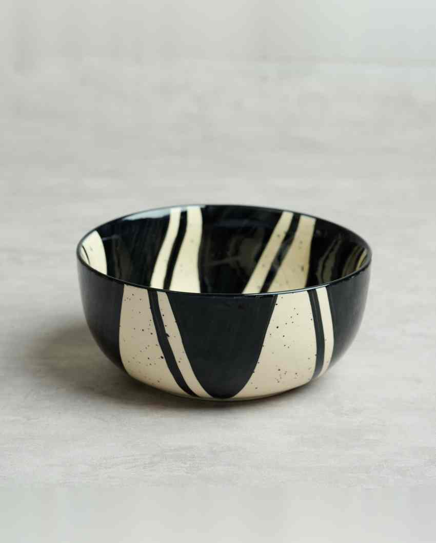 Contemporary Splash Black Ceramic Stoneware Serving Bowl | 1500 ML | 8 inches