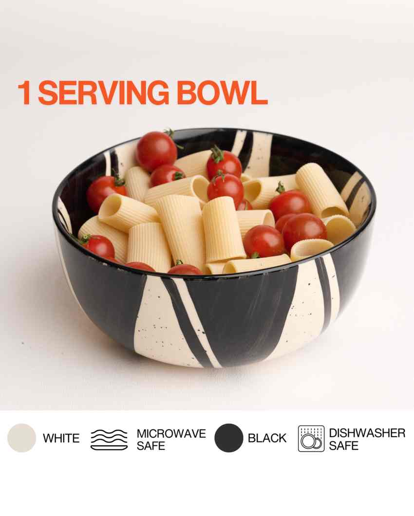 Contemporary Splash Black Ceramic Stoneware Serving Bowl | 1500 ML | 8 inches