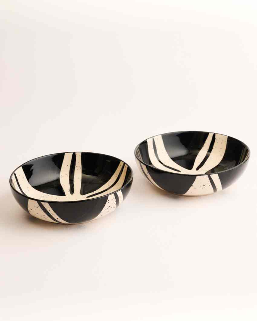 Artistic Splash Black Ceramic Stoneware Snack Bowl | Set of 2 | 750 ML | 7 inches