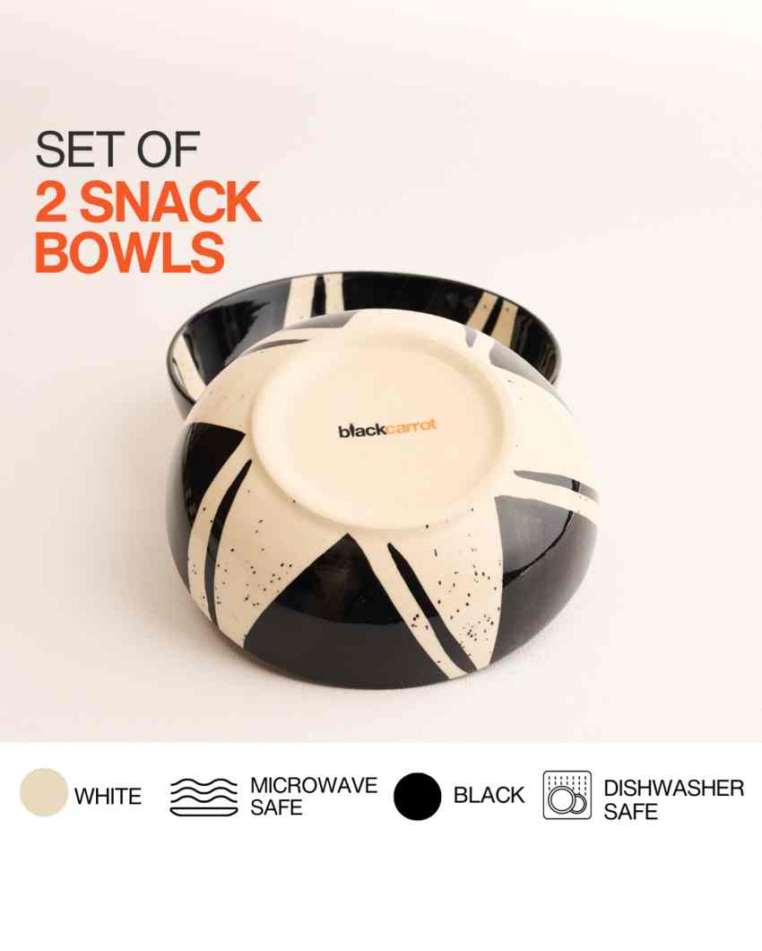 Artistic Splash Black Ceramic Stoneware Snack Bowl | Set of 2 | 750 ML | 7 inches