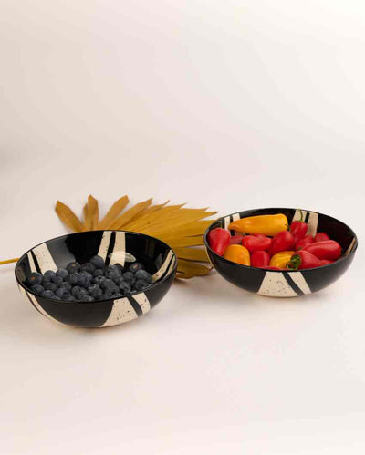 Artistic Splash Black Ceramic Stoneware Snack Bowl | Set of 2 | 750 ML | 7 inches