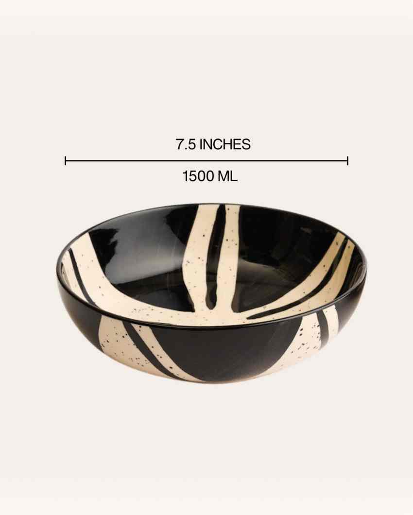 Artistic Splash Black Ceramic Stoneware Snack Bowl | Set of 2 | 750 ML | 7 inches