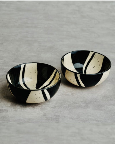 Black & White Ceramic Deep Bowls|Set Of 2