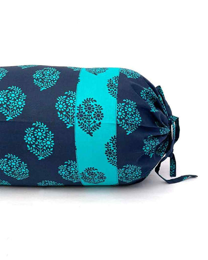 Blue Floral Printed Cylindrical Bolster Covers | Set Of 2 | 30 X 15 Inches