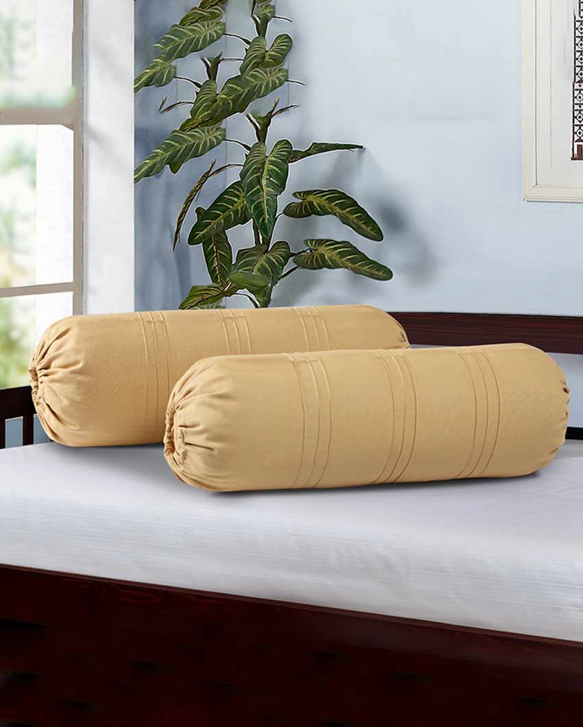 Solid Simple Cylindrical Cotton Bolster Covers | Set Of 2 | 30 X 15 Inches Beige