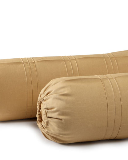 Solid Simple Cylindrical Cotton Bolster Covers | Set Of 2 | 30 X 15 Inches Beige