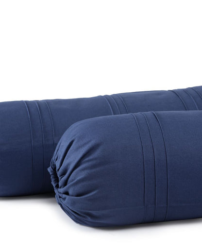 Solid Simple Cylindrical Cotton Bolster Covers | Set Of 2 | 30 X 15 Inches Blue
