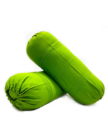 Solid Simple Cylindrical Cotton Bolster Covers | Set Of 2 | 30 X 15 Inches Green