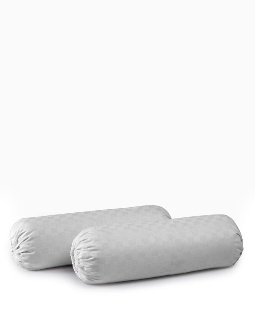 White Patterned Cylindrical Bolster Covers | Set Of 2 | 30 X 15 Inches