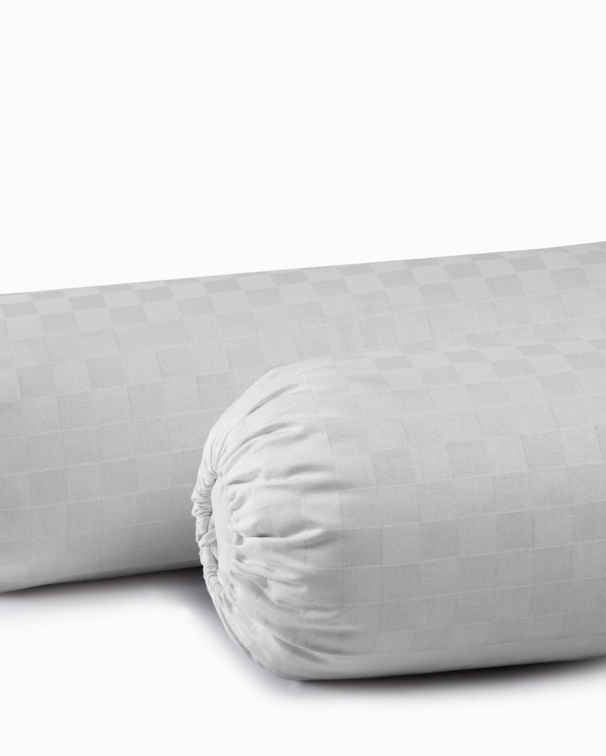 White Patterned Cylindrical Bolster Covers | Set Of 2 | 30 X 15 Inches