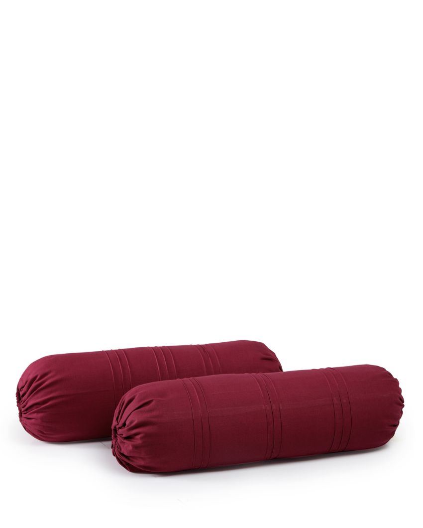 Solid Simple Cylindrical Cotton Bolster Covers | Set Of 2 | 30 X 15 Inches Maroon