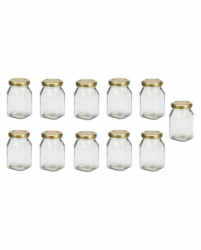 Unique Embossed Design Transparent Glass Jar Containers | 3 x 3 x 4 inches | 400ml