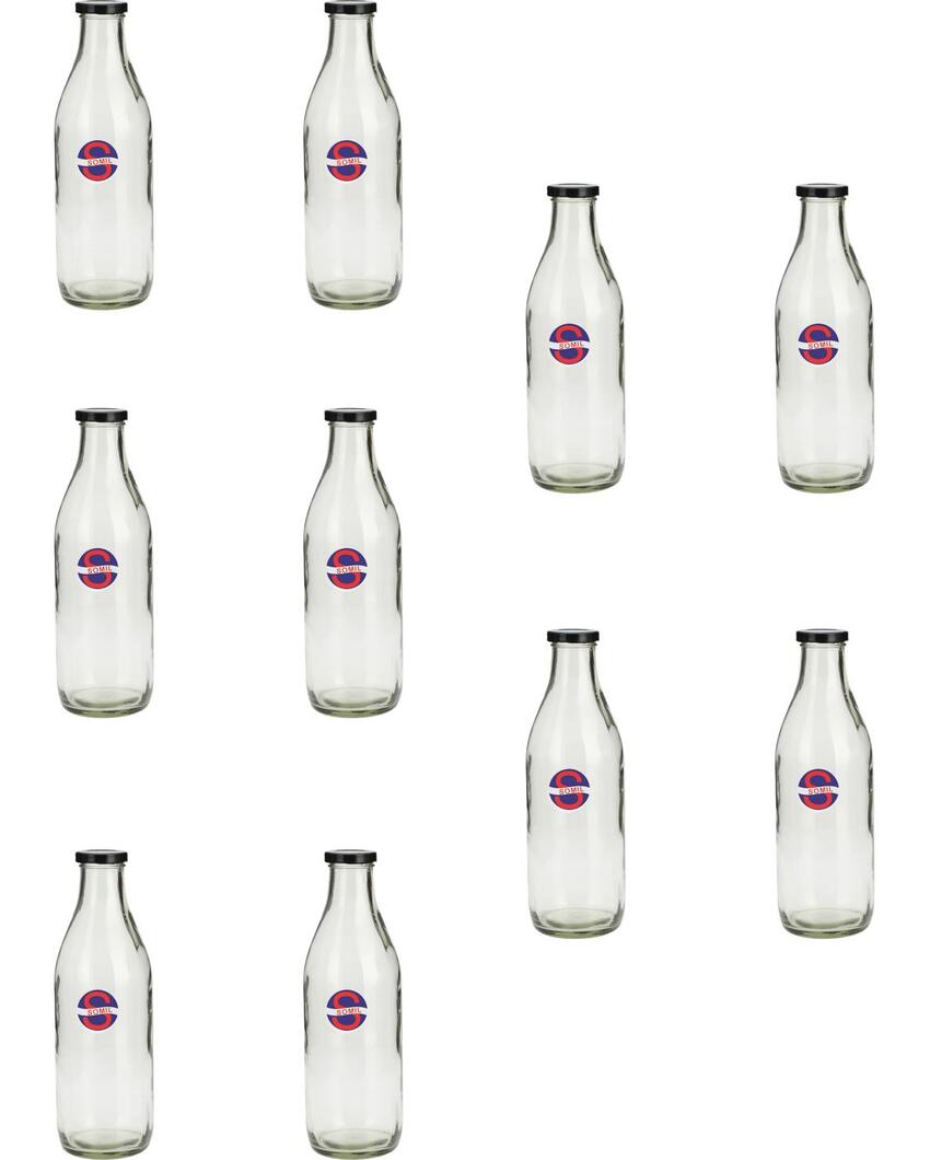 Large Clear Glass Milk Bottle with Airtight Lid for Secure Storage Multi Purpose | 1000 ML | 3 x 10 inches