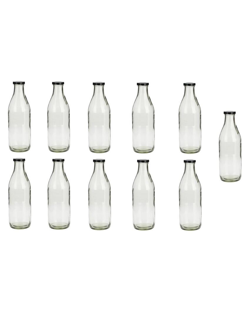 Large Clear Glass Milk Bottle with Airtight Lid for Secure Storage Multi Purpose | 1000 ML | 3 x 10 inches