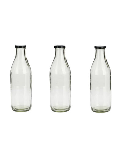 Large Clear Glass Milk Bottle with Airtight Lid for Secure Storage Multi Purpose | 1000 ML | 3 x 10 inches