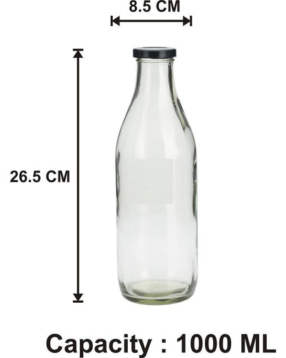 Large Clear Glass Milk Bottle with Airtight Lid for Secure Storage Multi Purpose | 1000 ML | 3 x 10 inches