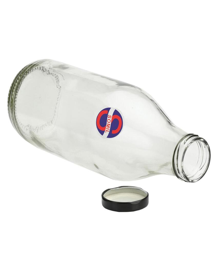 Large Clear Glass Milk Bottle with Airtight Lid for Secure Storage Multi Purpose | 1000 ML | 3 x 10 inches