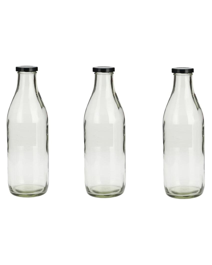 Large Clear Glass Milk Bottle with Airtight Lid for Secure Storage Multi Purpose | 1000 ML | 3 x 10 inches