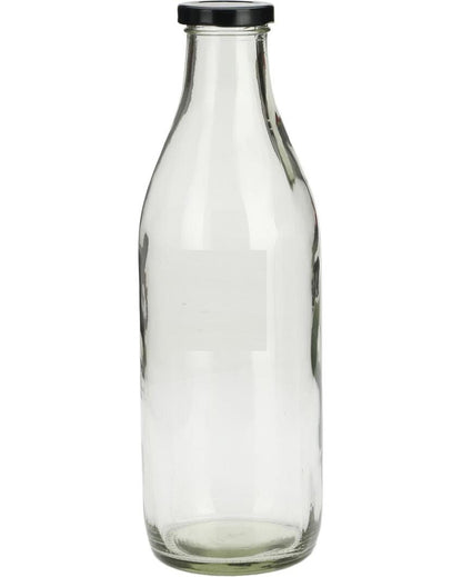 Large Clear Glass Milk Bottle with Airtight Lid for Secure Storage Multi Purpose | 1000 ML | 3 x 10 inches