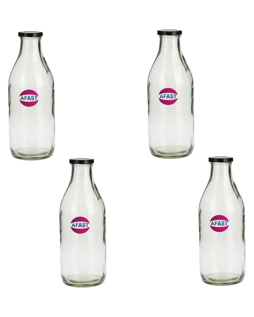 Large Clear Glass Milk Bottle with Airtight Lid for Secure Storage Multi Purpose | 1000 ML | 3 x 10 inches