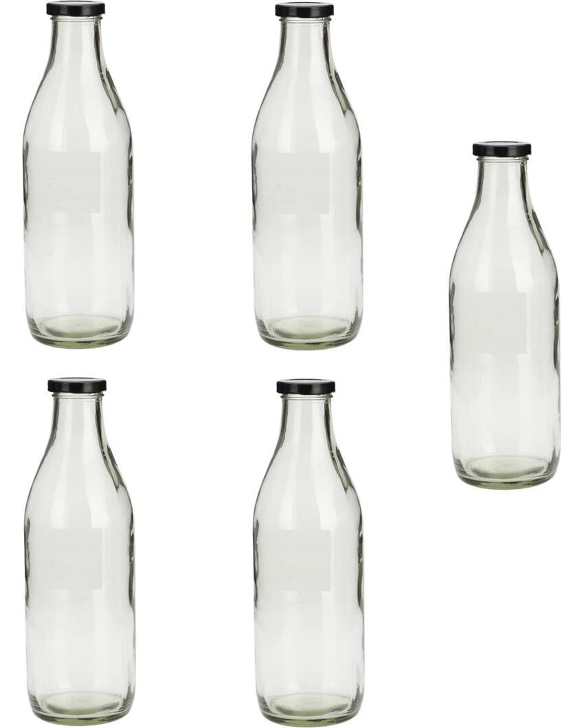 Large Clear Glass Milk Bottle with Airtight Lid for Secure Storage Multi Purpose | 1000 ML | 3 x 10 inches