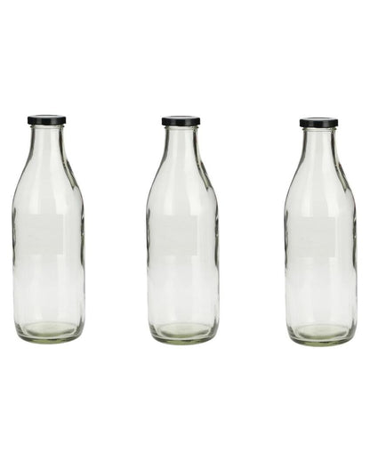 Large Clear Glass Milk Bottle with Airtight Lid for Secure Storage Multi Purpose | 1000 ML | 3 x 10 inches