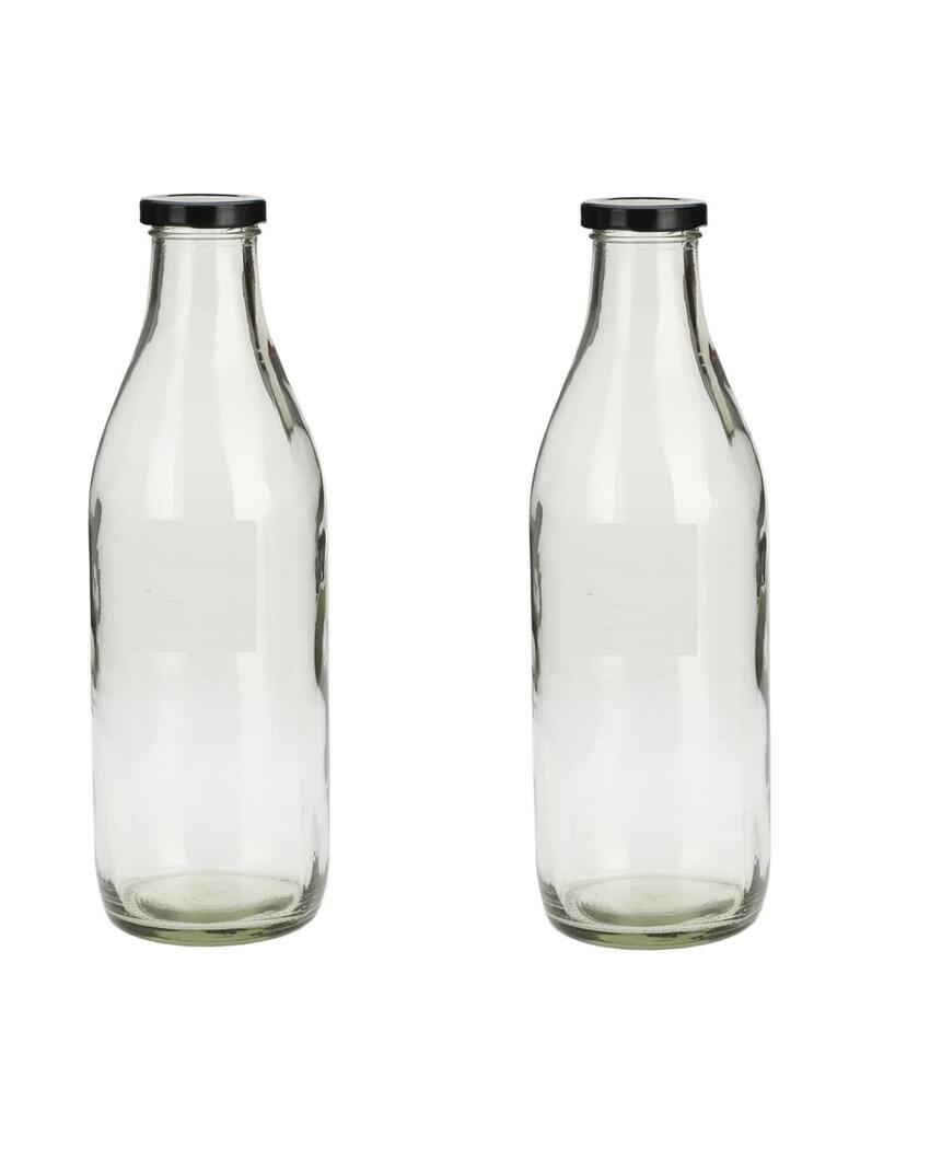 Large Clear Glass Milk Bottle with Airtight Lid for Secure Storage Multi Purpose | 1000 ML | 3 x 10 inches