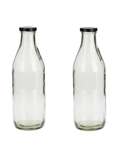 Large Clear Glass Milk Bottle with Airtight Lid for Secure Storage Multi Purpose | 1000 ML | 3 x 10 inches