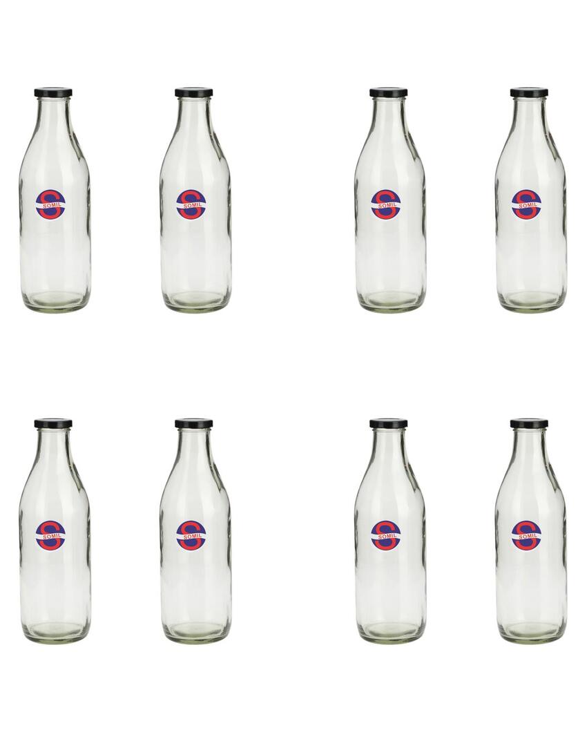 Large Clear Glass Milk Bottle with Airtight Lid for Secure Storage Multi Purpose | 1000 ML | 3 x 10 inches