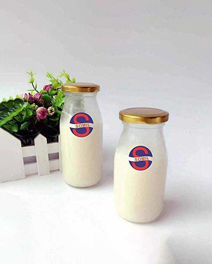 Clear Glass Milk Bottle with Lid for Storage and Serving Compact Design | 300 ML | 2 x 7 inches