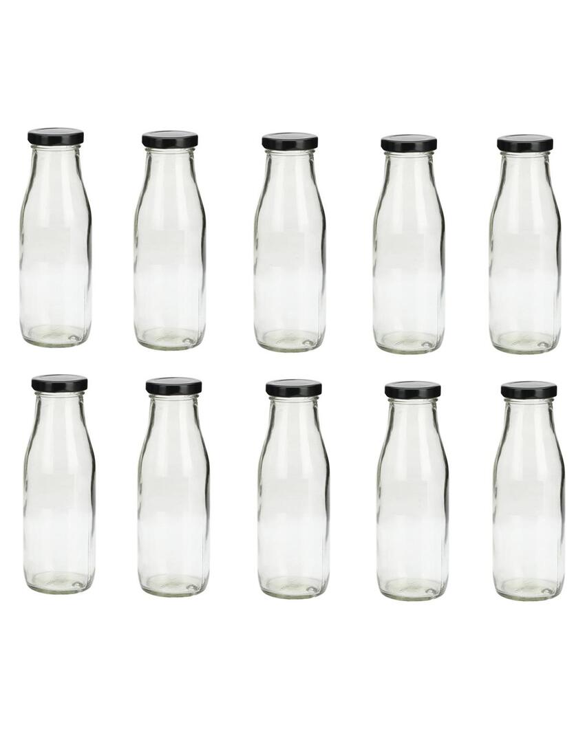 Clear Glass Milk Bottle with Lid for Safe Storage of Beverages Medium Sized | 500 ML | 3 x 8 inches