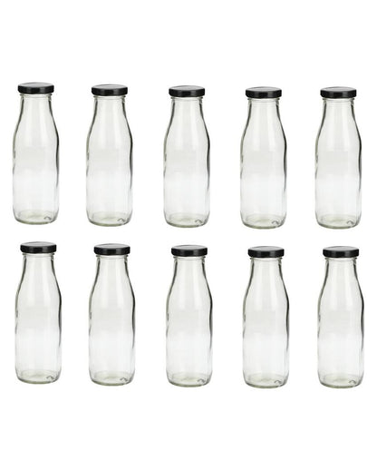 Clear Glass Milk Bottle with Lid for Safe Storage of Beverages Medium Sized | 500 ML | 3 x 8 inches