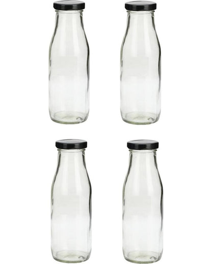 Clear Glass Milk Bottle with Lid for Safe Storage of Beverages Medium Sized | 500 ML | 3 x 8 inches