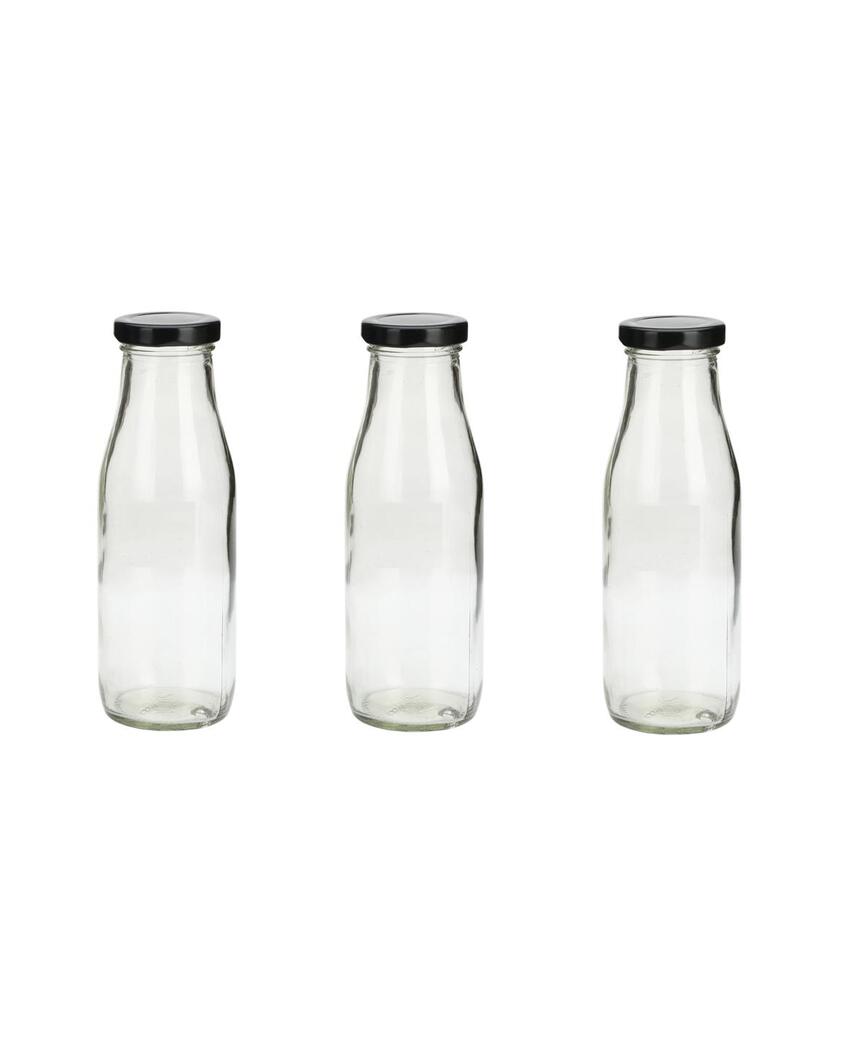 Clear Glass Milk Bottle with Lid for Safe Storage of Beverages Medium Sized | 500 ML | 3 x 8 inches