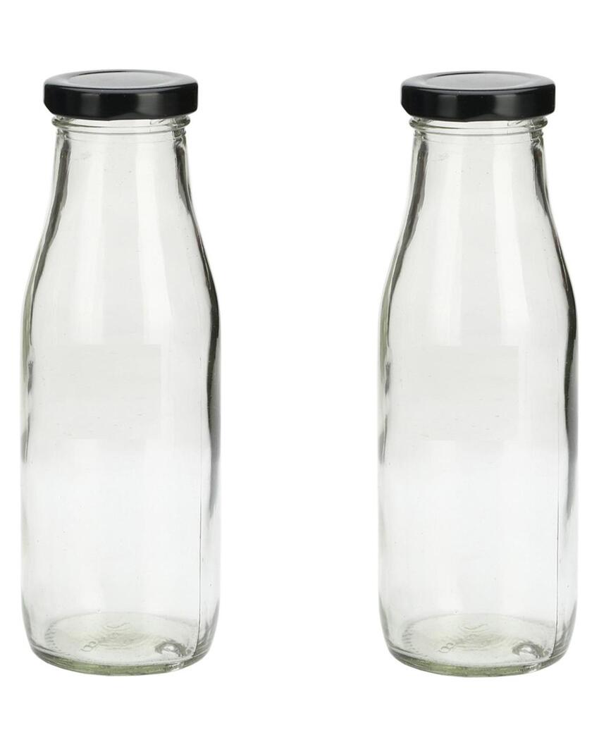 Clear Glass Milk Bottle with Lid for Safe Storage of Beverages Medium Sized | 500 ML | 3 x 8 inches