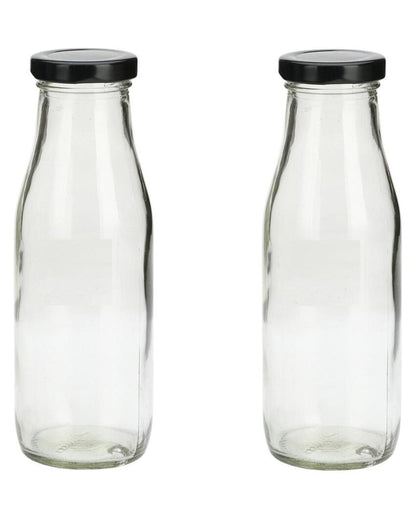 Clear Glass Milk Bottle with Lid for Safe Storage of Beverages Medium Sized | 500 ML | 3 x 8 inches