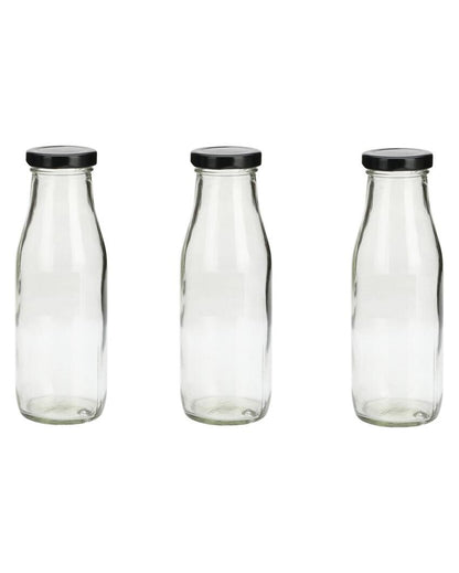 Clear Glass Milk Bottle with Lid for Safe Storage of Beverages Medium Sized | 500 ML | 3 x 8 inches