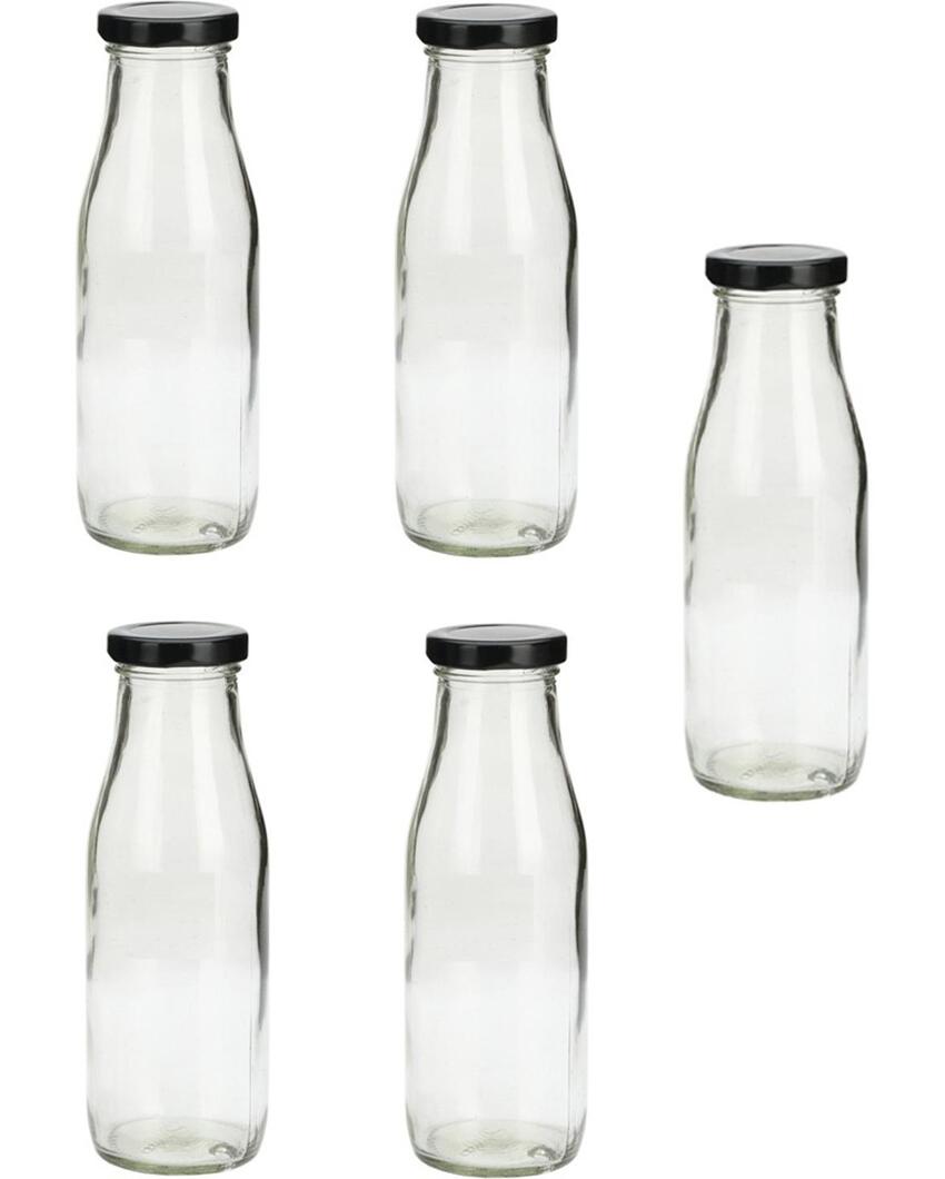 Clear Glass Milk Bottle with Lid for Safe Storage of Beverages Medium Sized | 500 ML | 3 x 8 inches