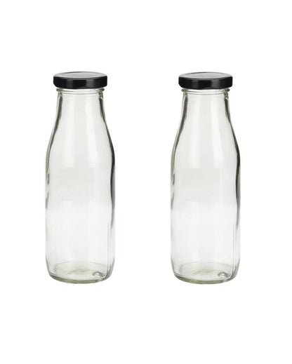 Clear Glass Milk Bottle with Lid for Safe Storage of Beverages Medium Sized | 500 ML | 3 x 8 inches