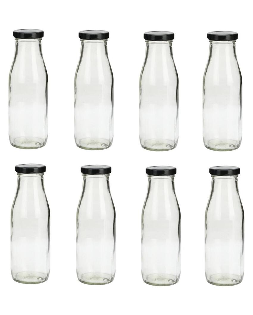 Clear Glass Milk Bottle with Lid for Safe Storage of Beverages Medium Sized | 500 ML | 3 x 8 inches