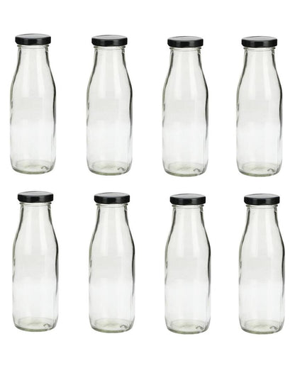 Clear Glass Milk Bottle with Lid for Safe Storage of Beverages Medium Sized | 500 ML | 3 x 8 inches