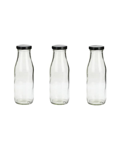 Clear Glass Milk Bottle with Lid for Safe Storage of Beverages Medium Sized | 500 ML | 3 x 8 inches